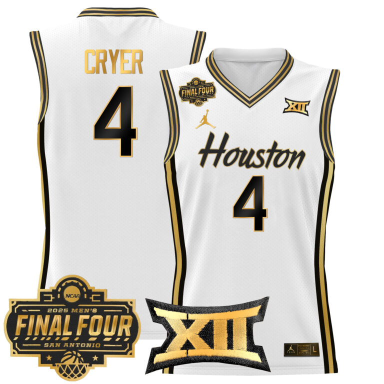 Men Houston Cougars #4 Cryer white 2025 Final Four Patch NCAA Jersey style 2->more ncaa teams->NCAA Jersey